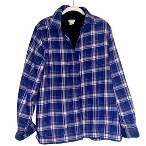 L.L. Bean Fleece Lined Flannel Button Down Plaid Shirt Jacket Size Medium